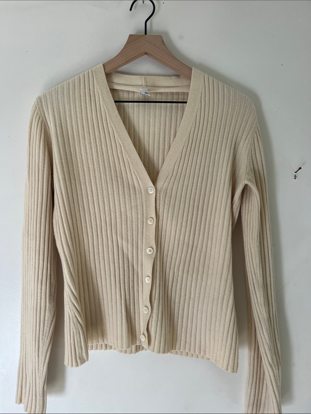Wolford merino Wool Cream Ribbed V-Neck Button Cardigan